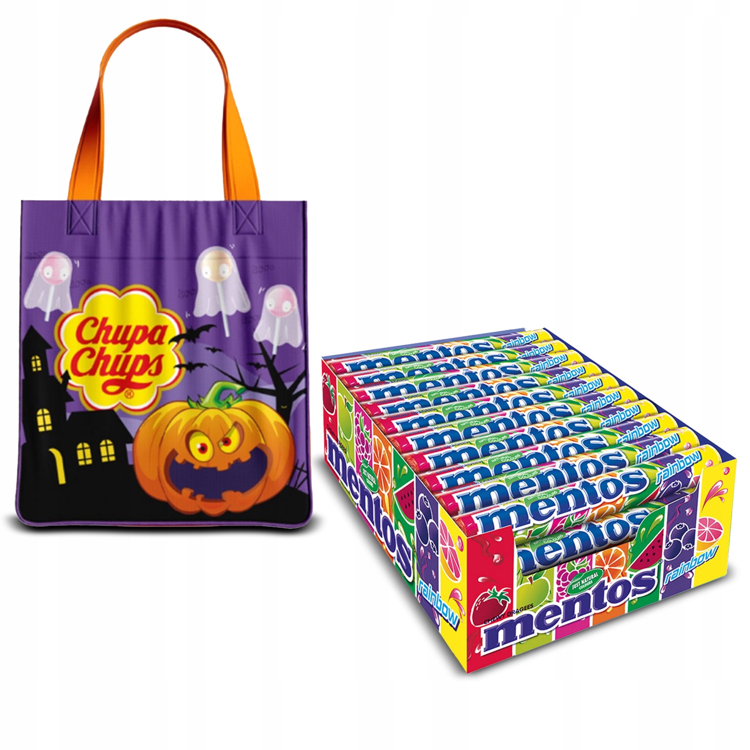 Mentos draże cukierki owocowe Rainbow 40 sztuk i torba Chupa Chups