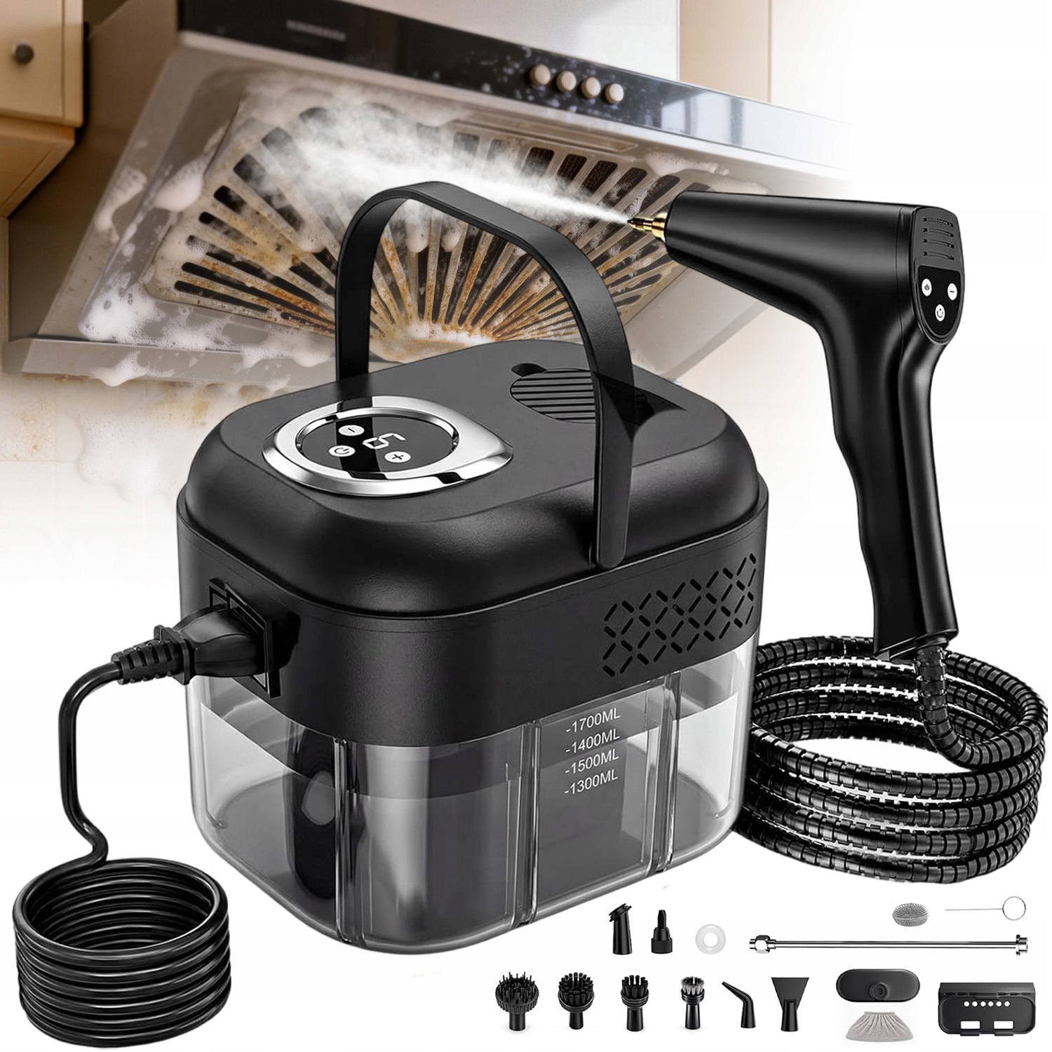 Parní Čistič Parní Mop Parní Napařovač Výkonný 2500 W Sada Pro Troubu 1.7 L Hadice