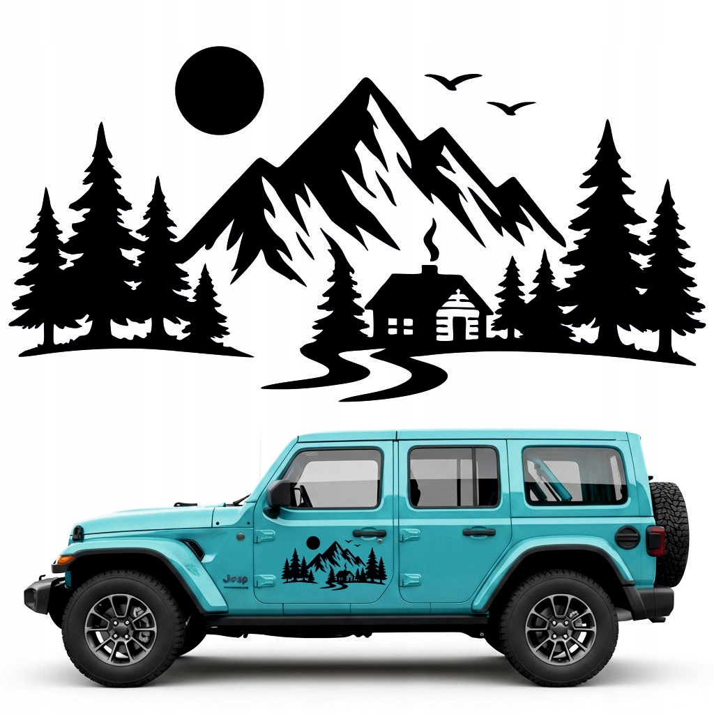 Naklejka na samochód auto terenówkę 4x4 Offroad Jeep Las Góry 45 x 23 cm