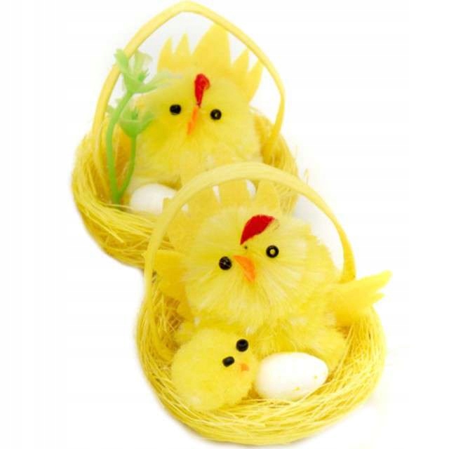 dekoracja WIELKANOCNA w gniazdku KURCZAK kurka x2