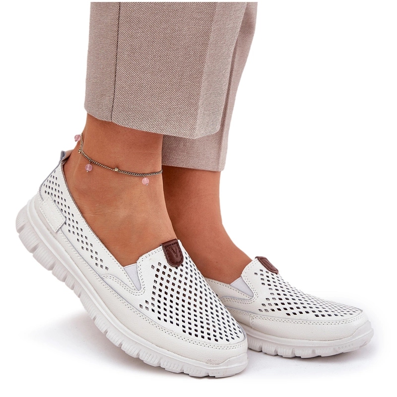 Dámské Ažurové Baleríny Z Lehké Přírodní Kůže Vinceza 95336 Bílé 37