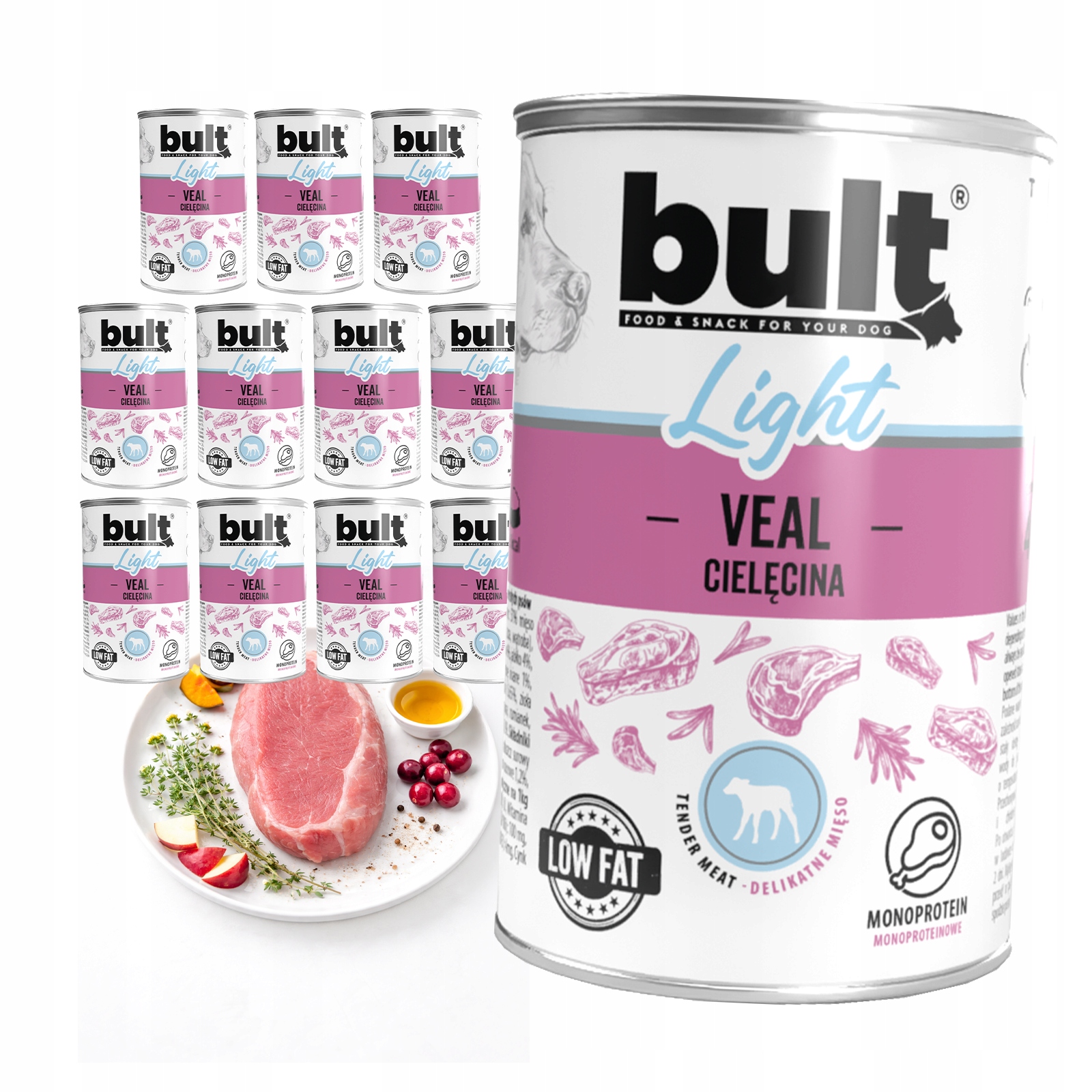 Levně Vlhké Krmivo Pro Psa Bult Light Telecí 12x400g Plechovka Set