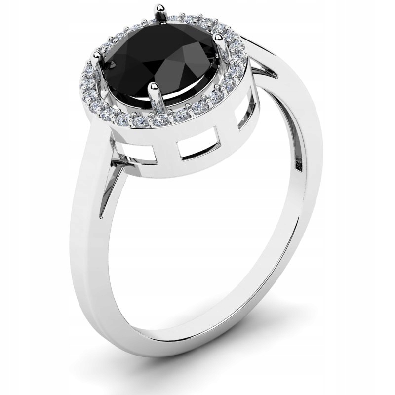 

Pierścionek Z Białego Złota Halo Z Czarną Cyrkonią