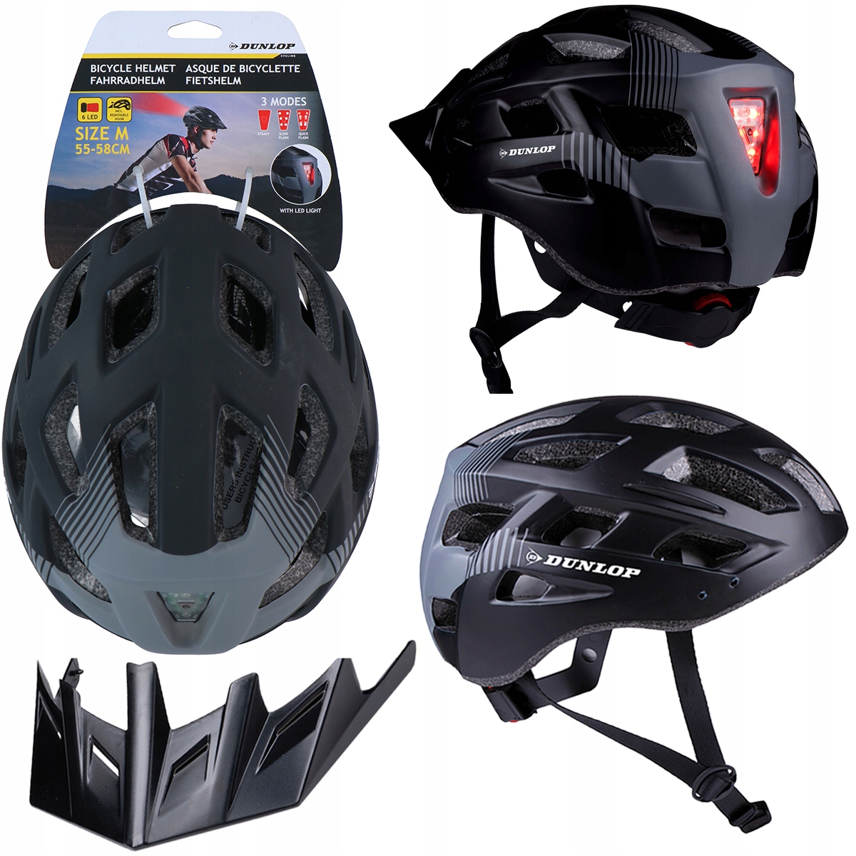 Dunlop Kask Rowerowy rozmiar M regulowany podświetlenie Led z tyłu