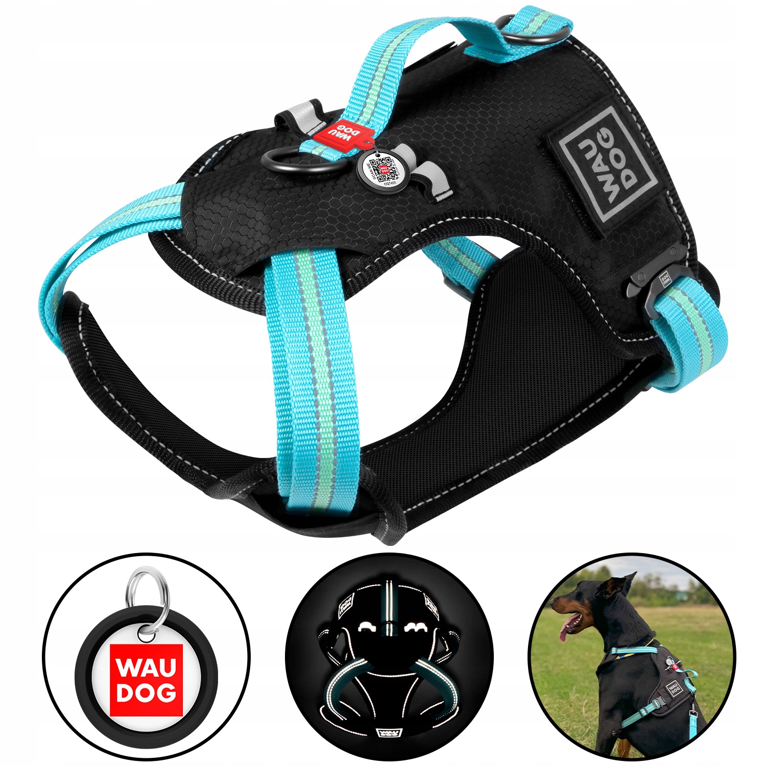 Levně Bezpečné postroje pro psa Qr adresář Bonus, modré, velikost M