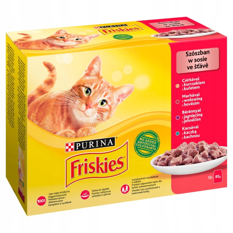 Levně Purina Friskies mokré krmivo pro kočky mix masových příchutí v omáčce