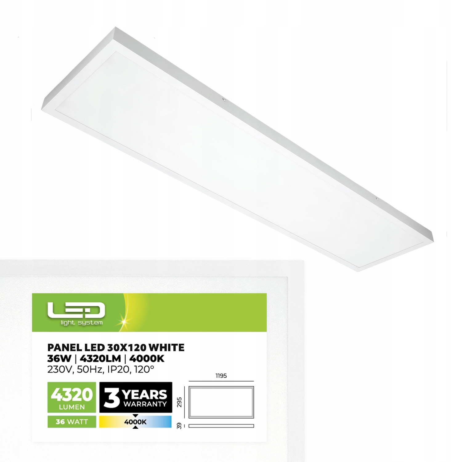 Led panel Stropní Svítidlo Stropní Svítidlo Nástěnný 30x120 cm 3960lm Premium 3 Roky Gw
