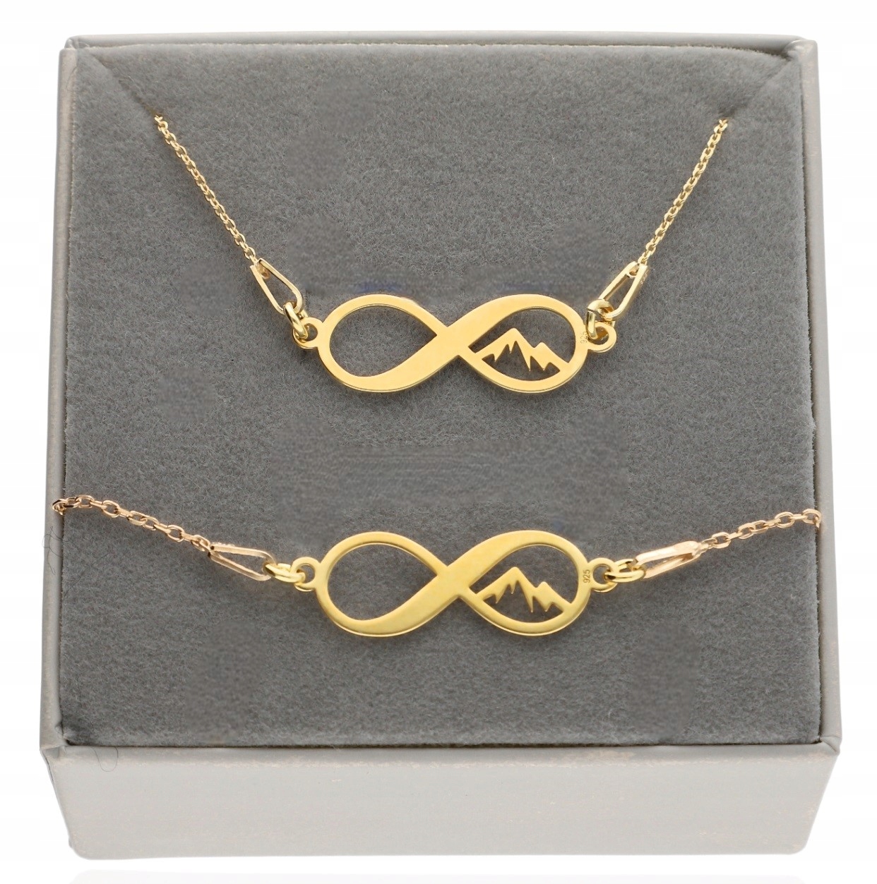 Zlatý komplet šperků nekonečno hory s horami Gravírování stříbro 925