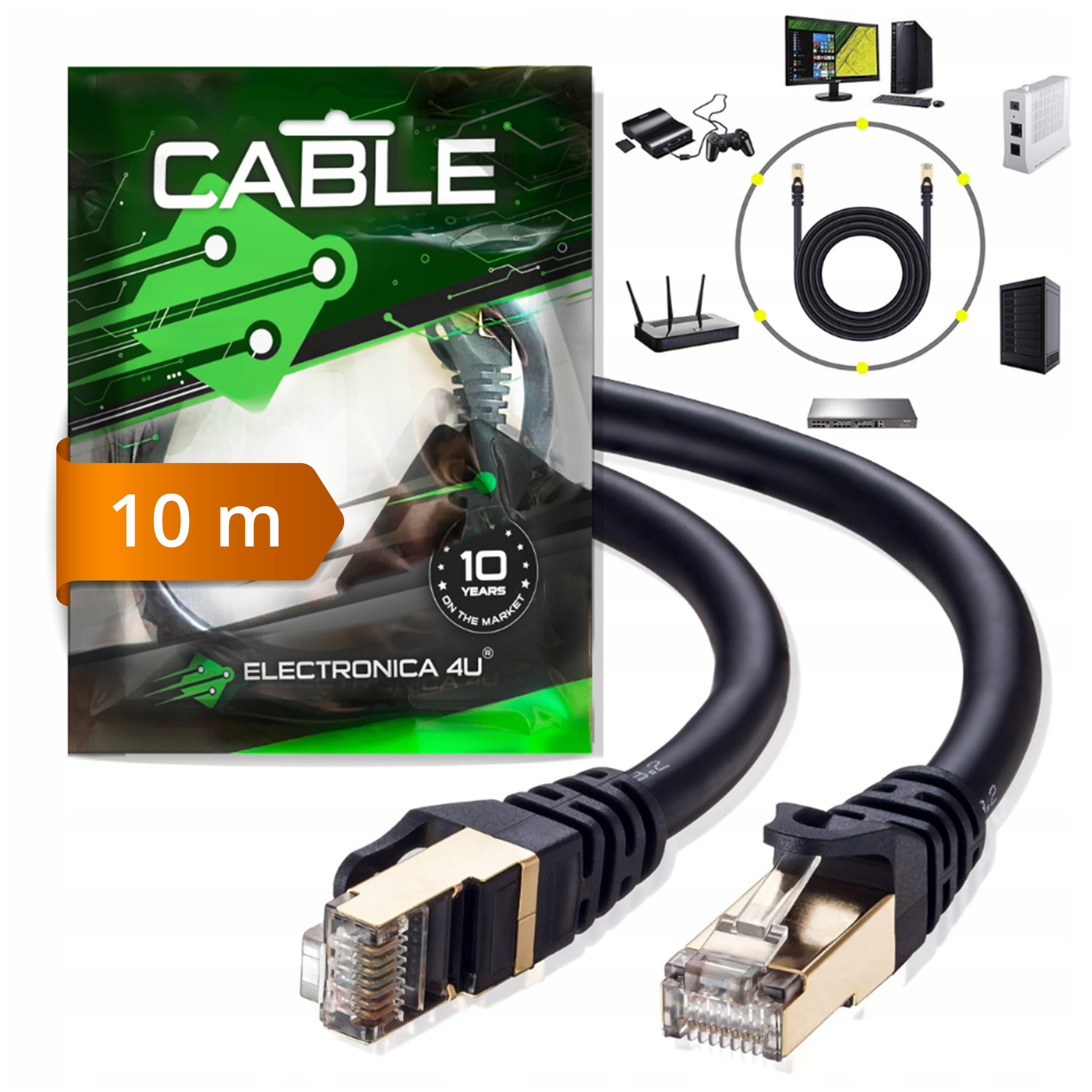 Kabel sieciowy Ethernet RJ45 Cat7 kat 7 AWG26 10 Gb/s 600MHz 10m