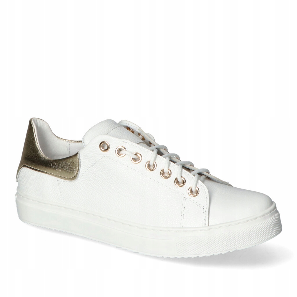 Skórzane Damskie Półbuty Kamex-But Laura Białe/Złote groch 37