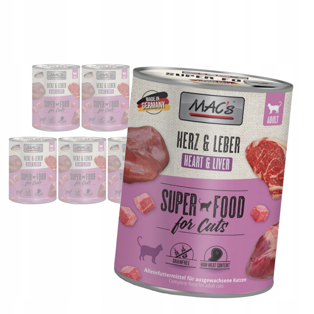 MAC's 6x800g Bezobilné Mokré Krmivo Pro Kočky Hovězí srdce Játra
