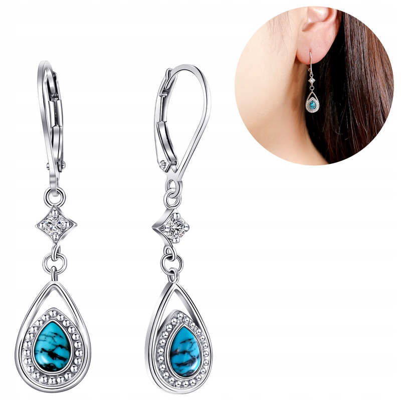 Stříbrné náušnice s tyrkysem, dlouhé, závěsné pro ženu stříbro o ryzosti 925