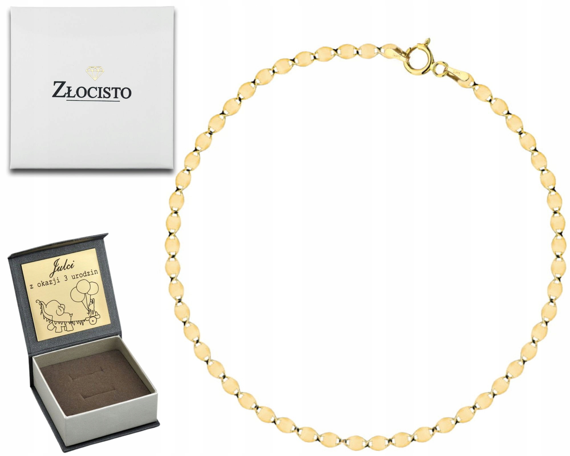 Zlatý náramek Jemné plechy Gravírování Dárek Zlato 585 18 CM