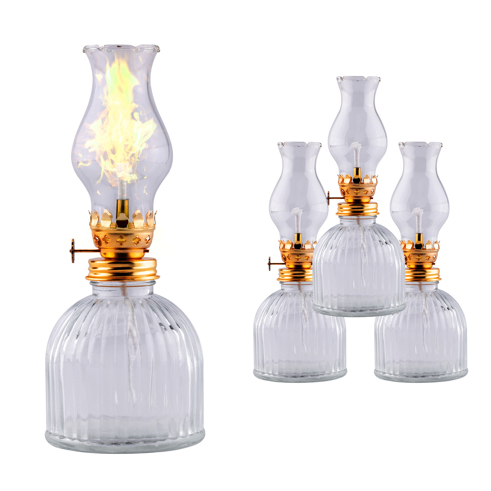 4x Zahradní petrolejová lampa Lampion Lucerna Skleněná Retro 17,5cm Knot