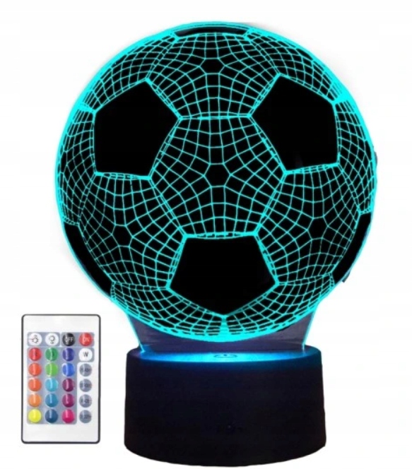 LAMPKA NOCNA 3D LED FOOTBALL PIŁKA NOŻNA LAMPA 16 KOLORÓW + PILOT