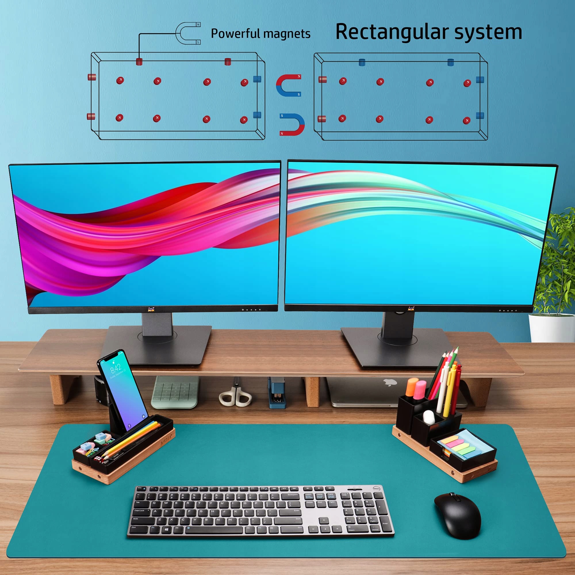 AOTHIA Organizer Biurkowy Drewniany Regulowany Czarny Stojak Na Telefon — miniatura 6