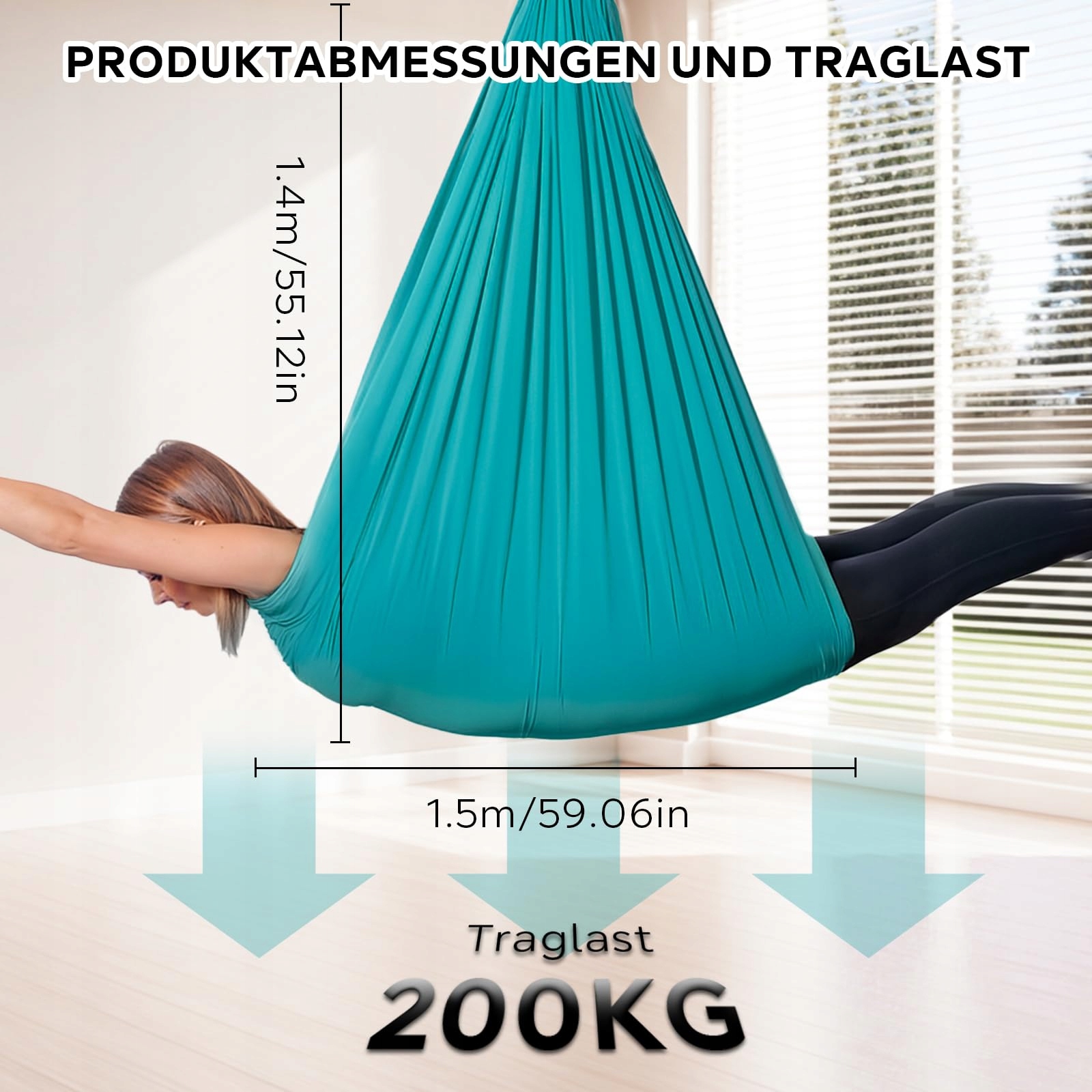 PTSUPLES Zestaw Do Aerial Jogi Zielony 15x14m Udźwig 200kg Z Akcesoriami — miniatura 3