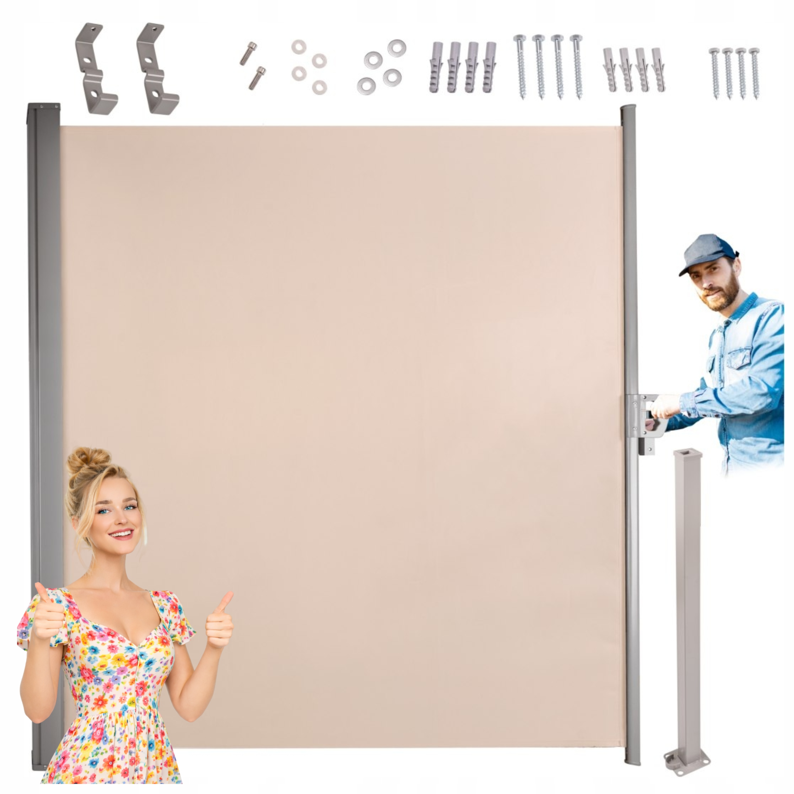 Boční terasová markýza Luaro paraván rolovací 180 x 400 cm béžová