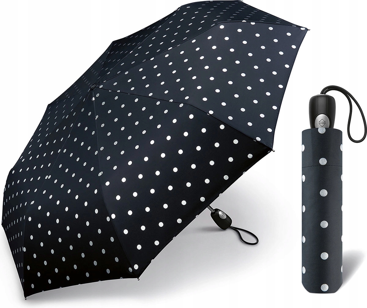 Kapesní deštník Mybrella Carbon Pierre Cardin Light Metalic Dots Black