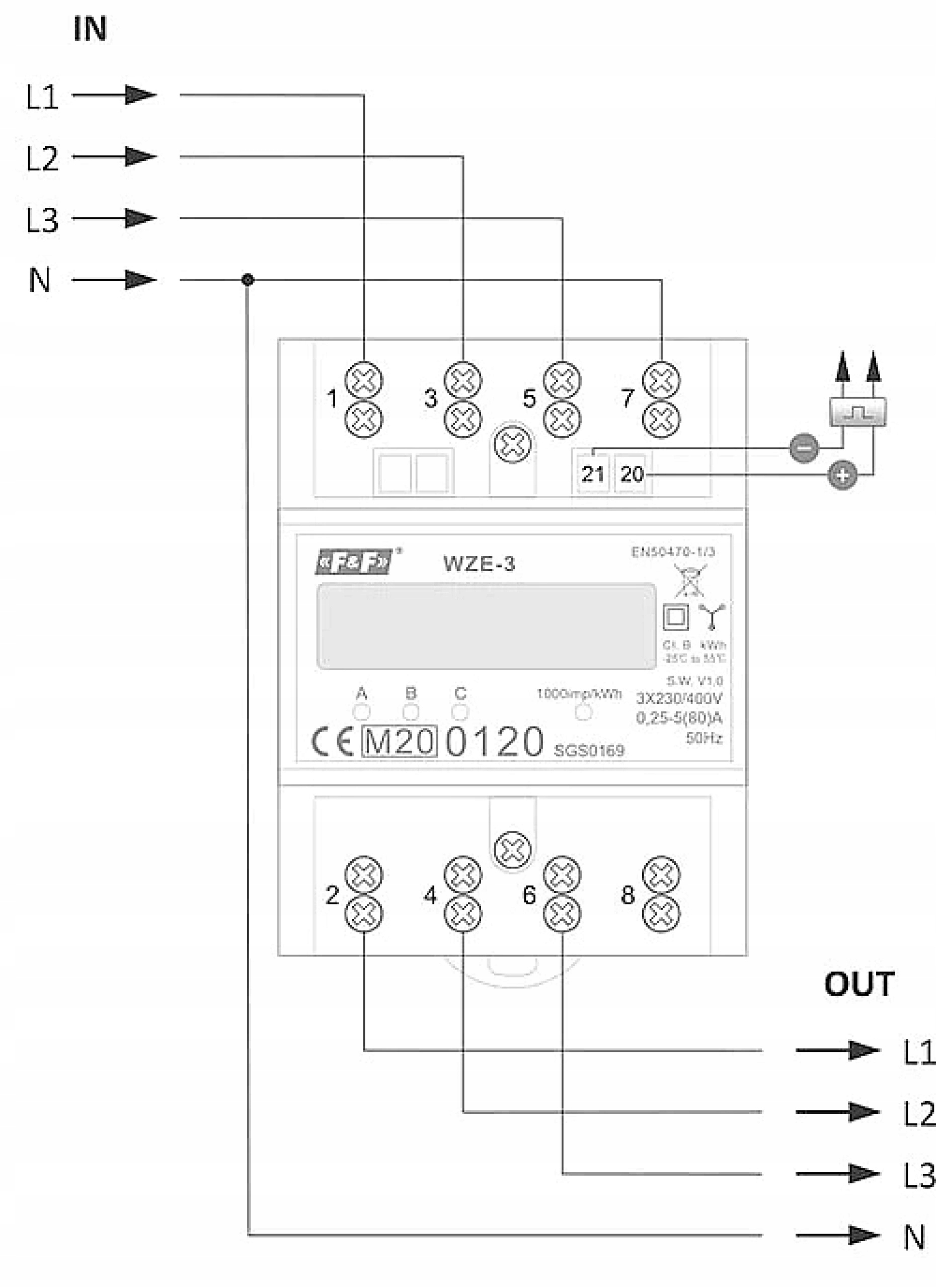 Licznik ZUŻYCIA ENERGII PRĄDU 3-Fazowy 80A WZE-3 F&F Marka F&F