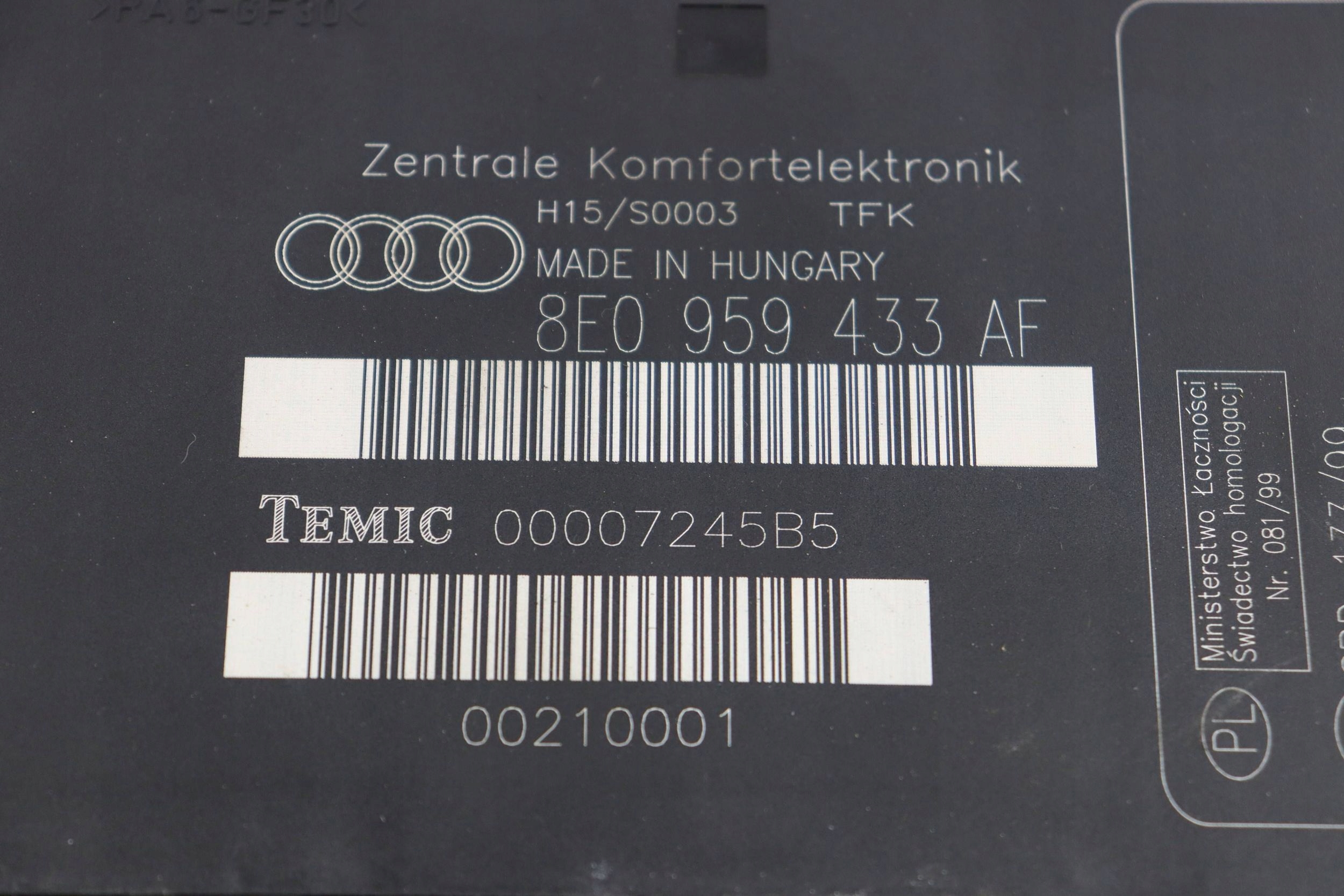 AUDI A4 B6 B7 control unit comfort control unit 8E0959433AF