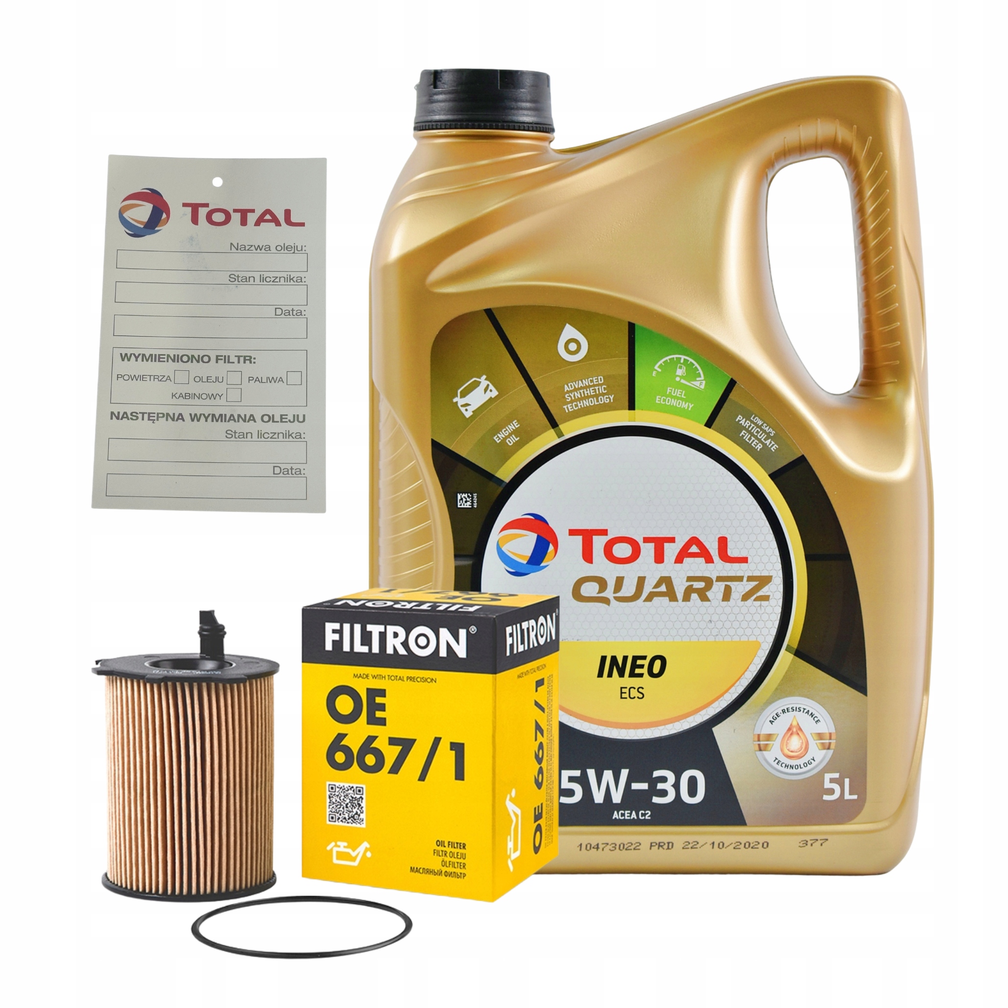 Zestaw Olej Total Quartz Ineo Ecs 5W30 5L Filtr Oleju Filtron OE667/1