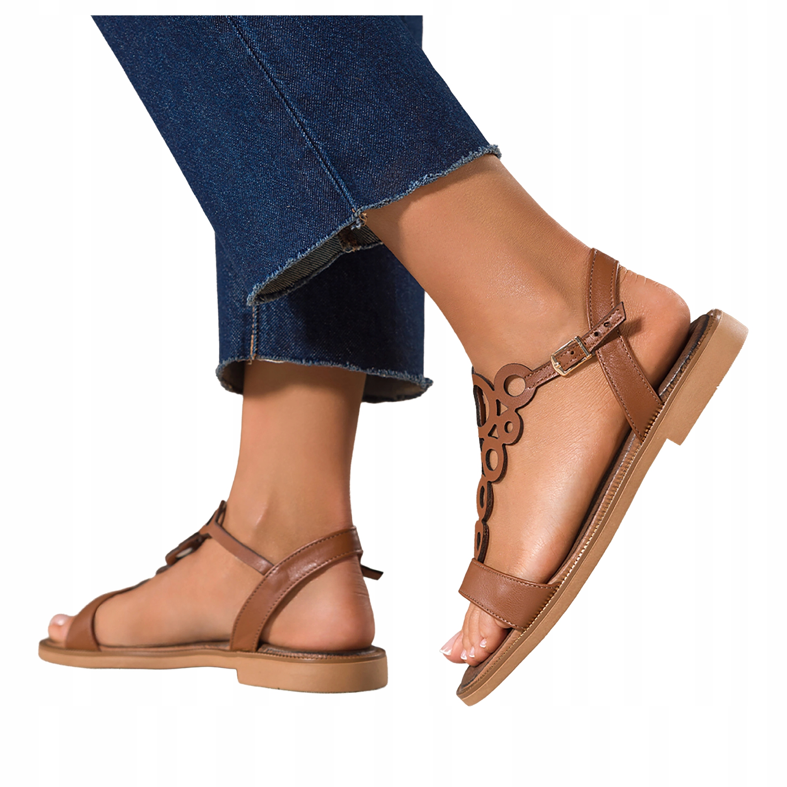 Hnědé Sandály Dámské Pohodlné Ažurové Ozdobná podrážka Kožené r 42