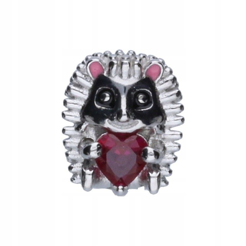 Korálkový přívěsek Stříbro 925 se srdíčkem zirkon fuchsií a smaltovaným ježkem