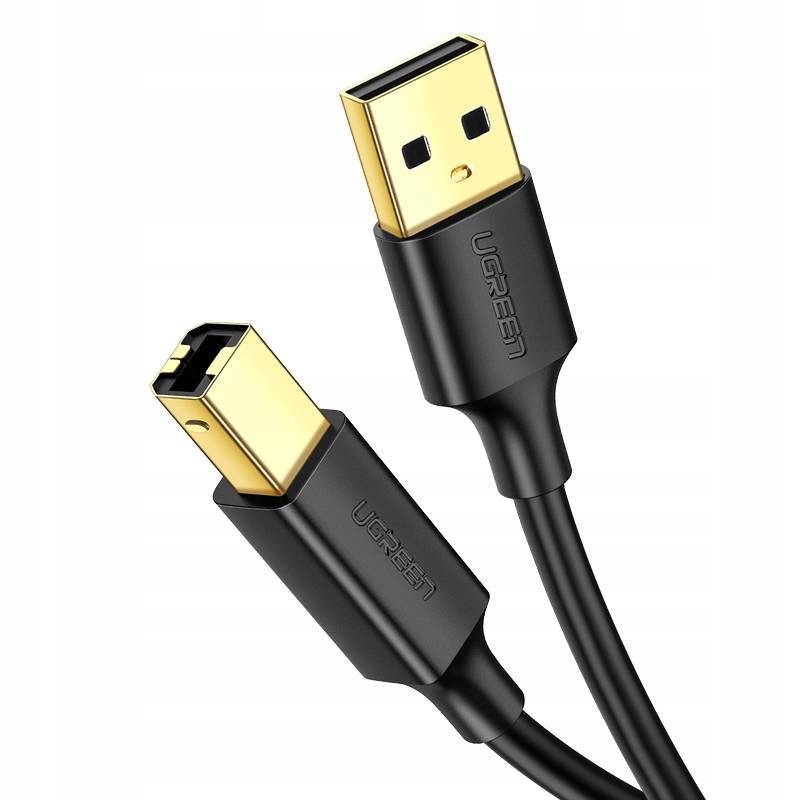 Kabel Usb 2.0 A-b Ugreen US135 do drukarki, pozłacany, 5m (czarny)