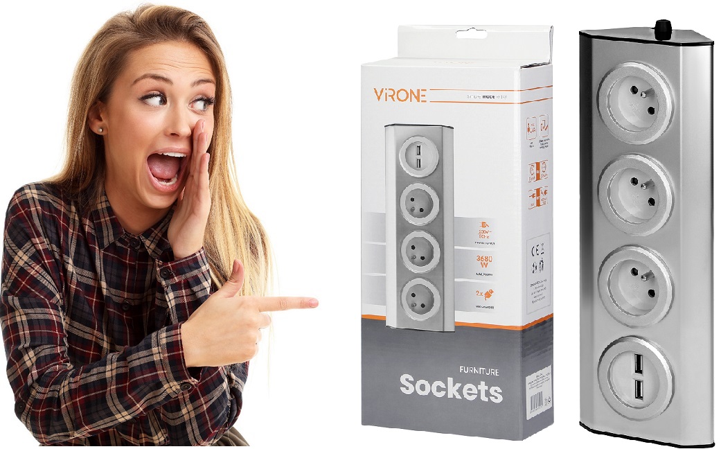 Rohová Stolní Nábytková Zásuvka 2XUSB