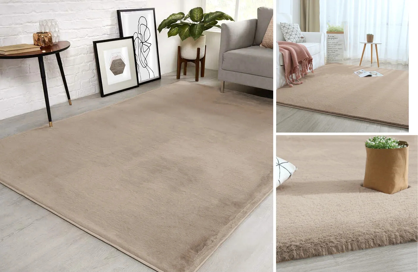 Jedwabisty Wysoki Dywan Rabbit 200x140 PLUSZOWY Beżowy Beige Długość 200 cm