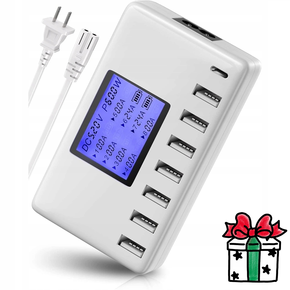 Stacja Ładująca Hub LCD 60W 8 Portów Usb C Profesjonalna