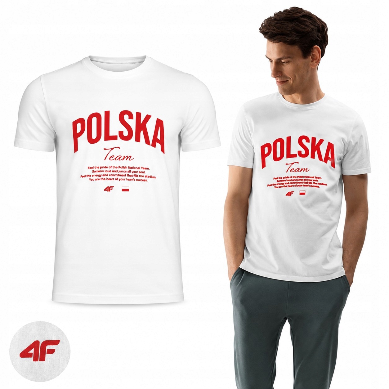 Koszulka Kibica Męska 4F Polska Sportowa Uniwersalna T-shirt Bawełna L