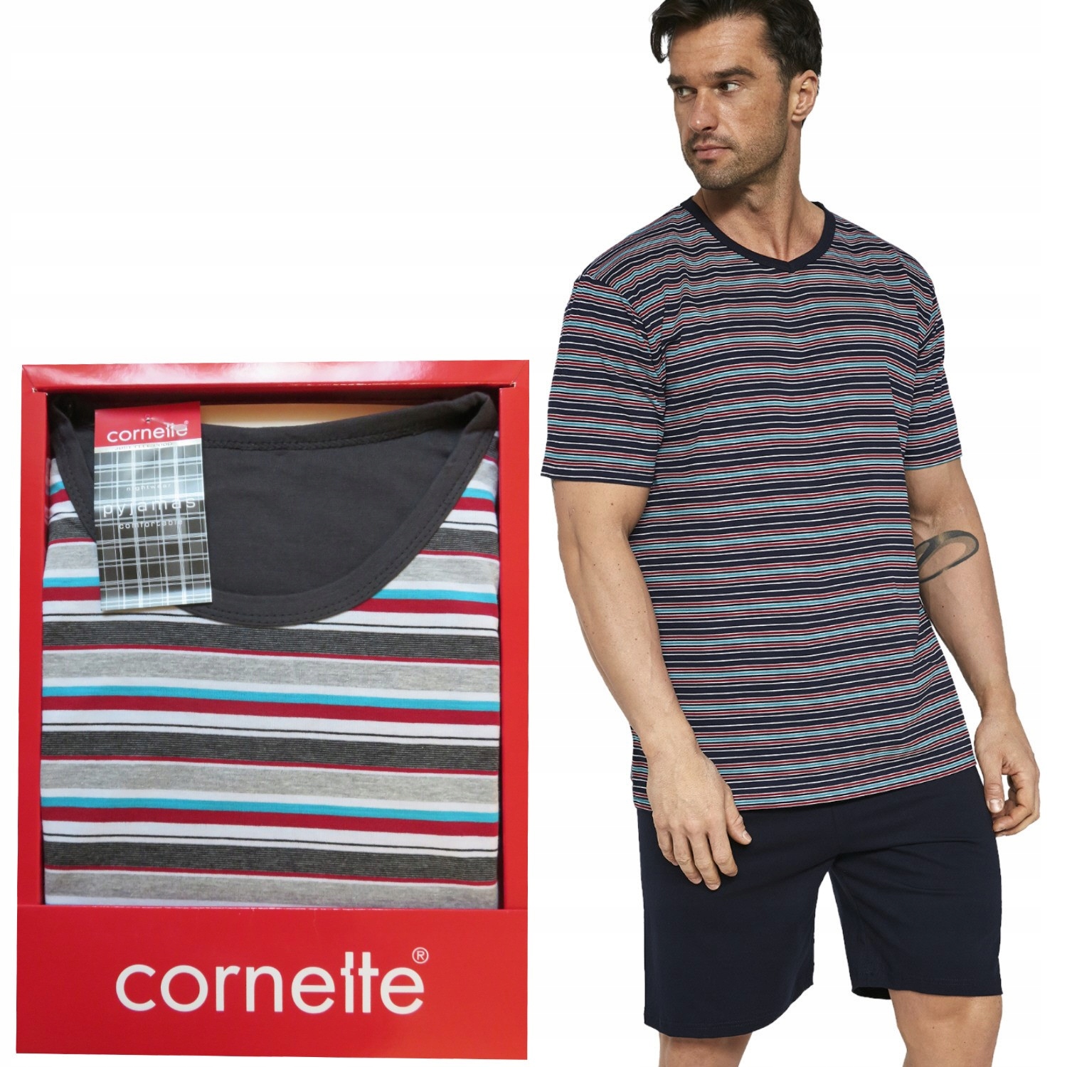 CORNETTE piżama męska VARIOUS 338/07 paski melanż