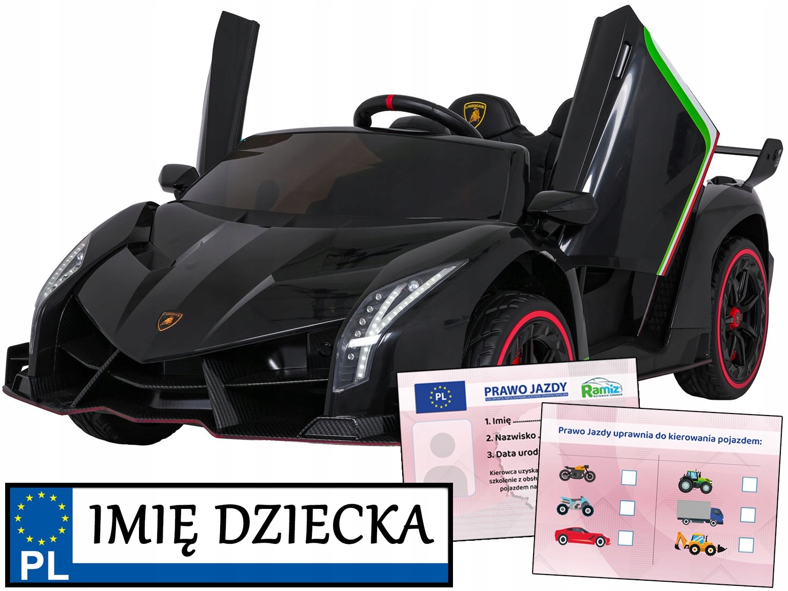 sportowe auto na akumulator Lamborghini Veneno 4 silnki 45W koła Eva