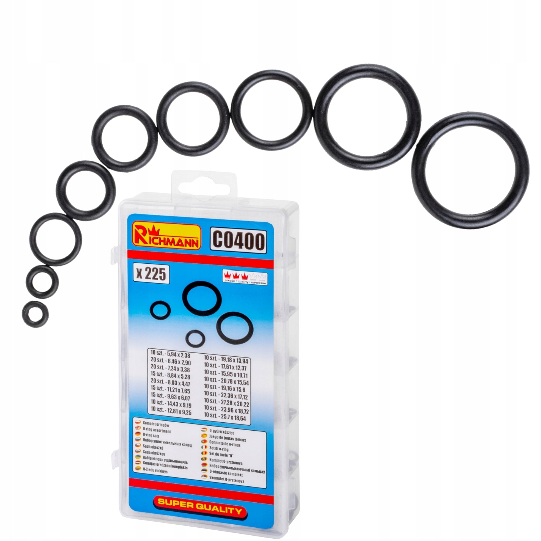 Uszczelki Gumowe Oring Zestaw 225 Szt Czarne O-ring
