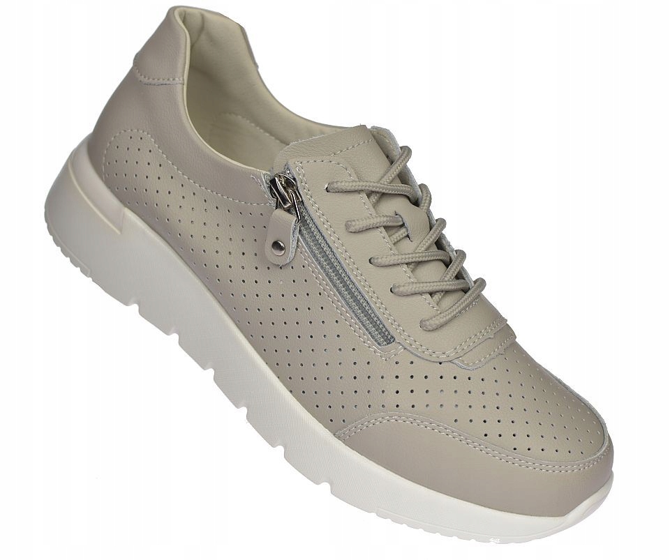 Kožené tenisky Dámské Polobotky Sportovní Ažurové OC-135LZ05 šedé vel 36