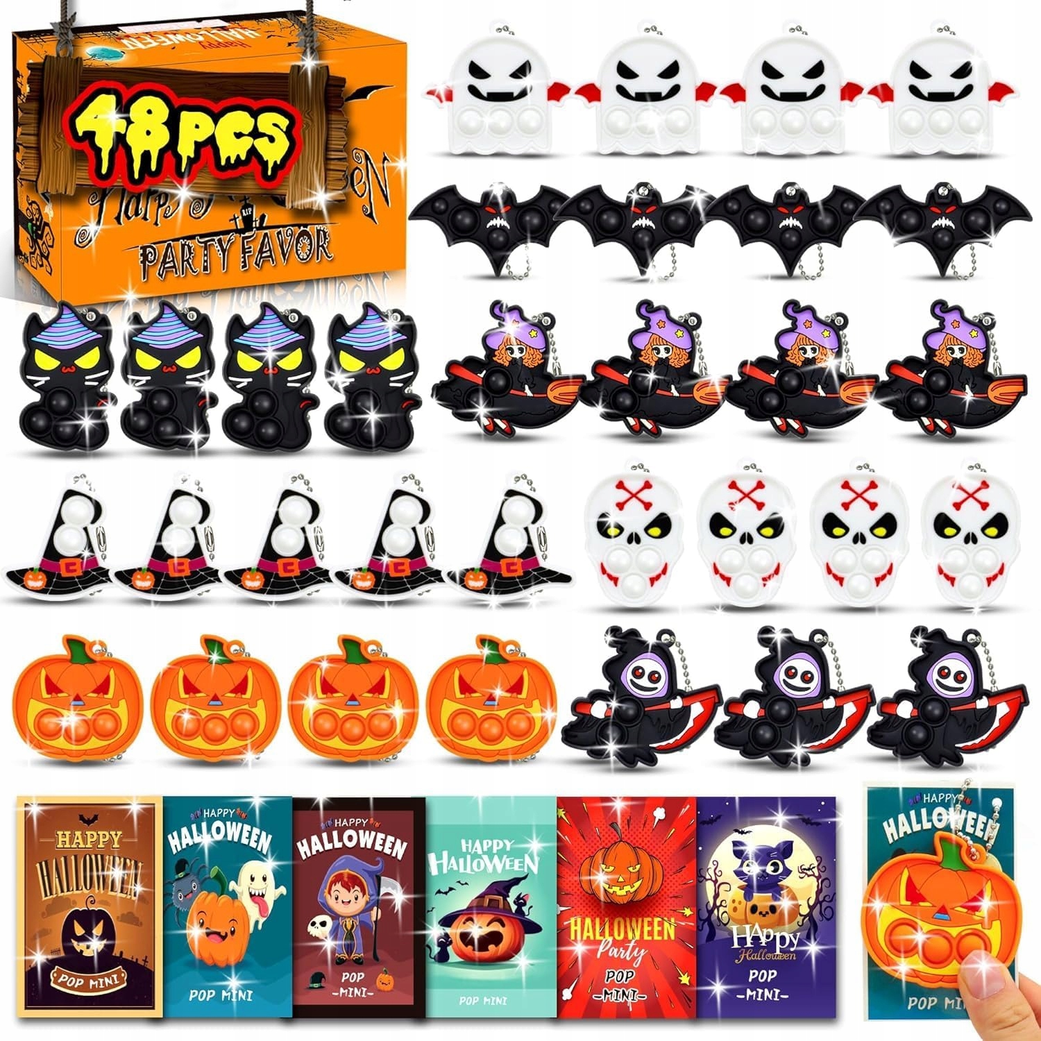 Sada přívěšků Halloween 46 Kusů Přívěšky 6 druhů Klíčenky Pop it