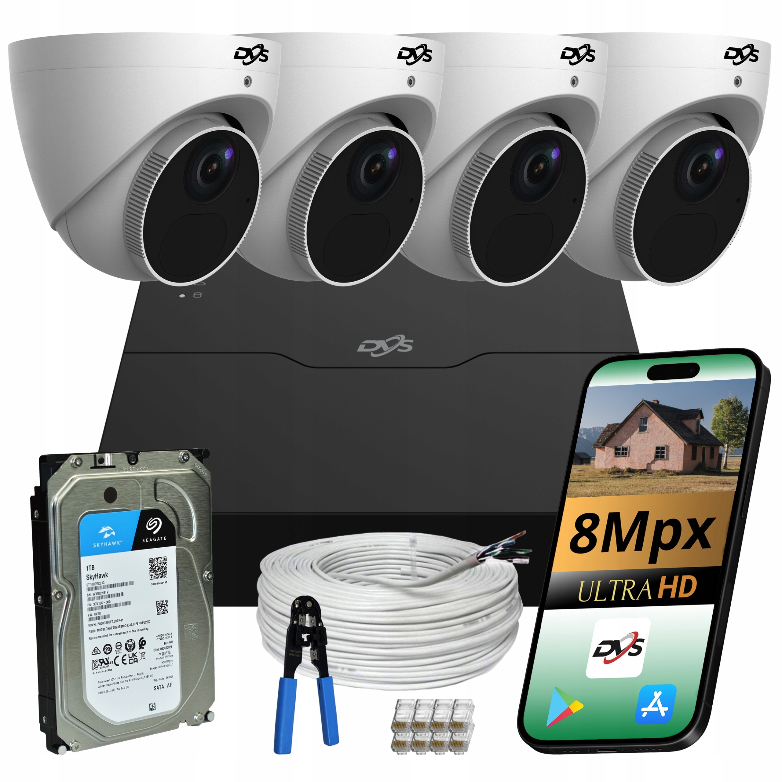 Sada 4 Venkovních Ip Poe Kopulových Monitorovacích Kamer 4K 8Mpx Disk 1TB