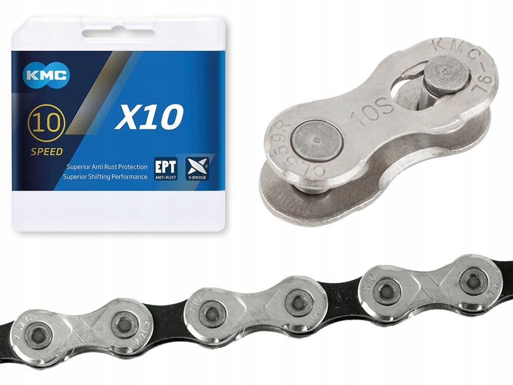 Łańcuch rowerowy 10 rzędów Kmc X10 Ept srebrno czarny 122 ogniwa 5,88mm Box