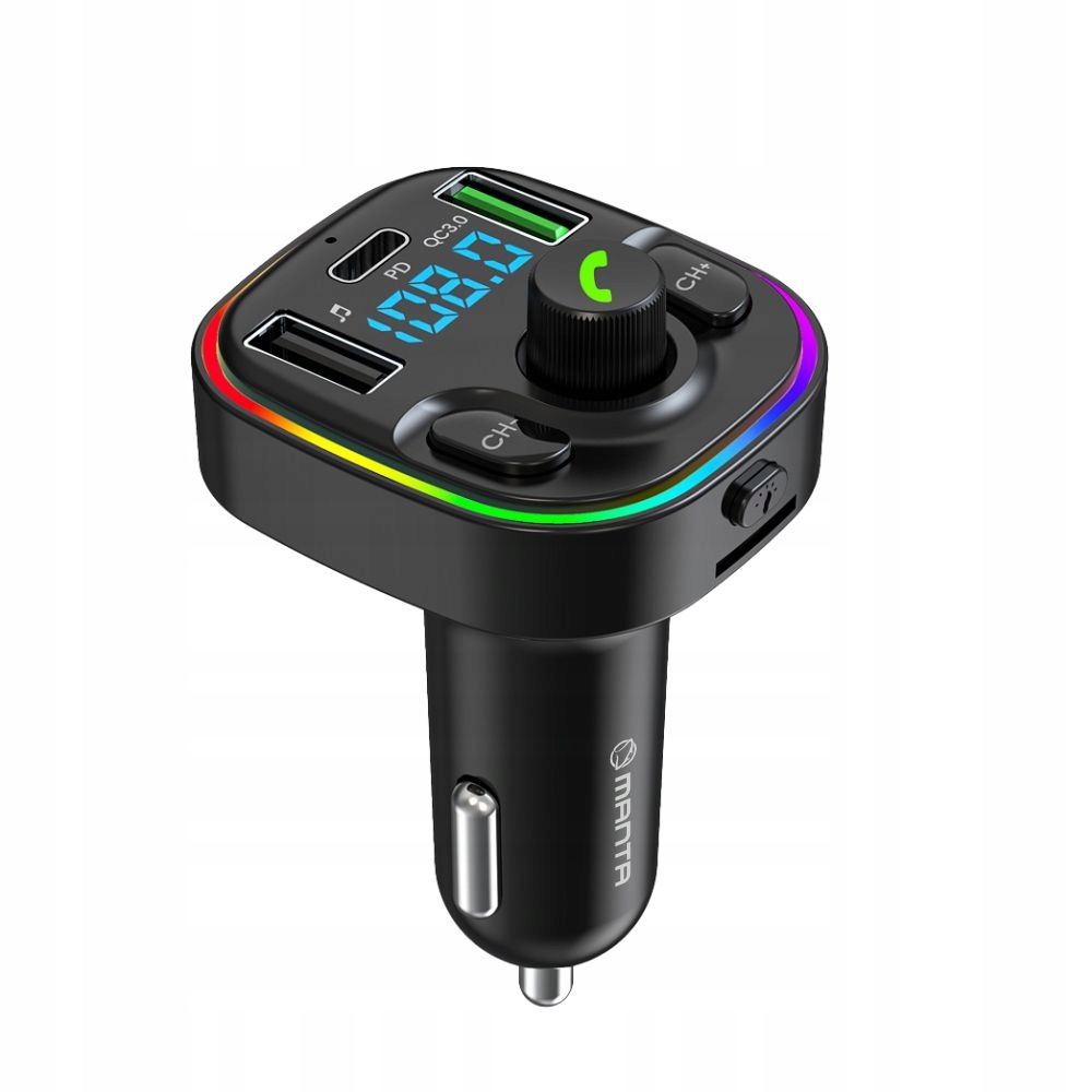 transmiter bluetooth FM samochodowy USB-C,FUNKCJA ROZMOWY AUX QC3.0