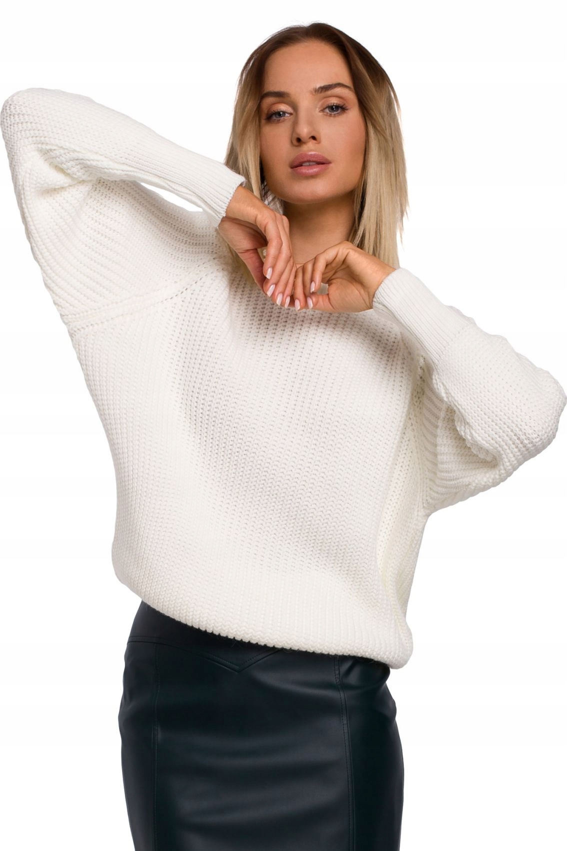 

M537 Sweter prążek pod szyję - ecru L/XL