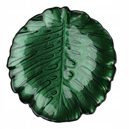 

Patera Na Ciasto Szklana liść monstery28cm Zielona
