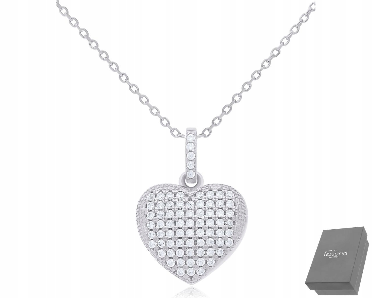 Stříbrný Náhrdelník S Lesklým Srdcem Zirkony Pro Ženy, délka 42 cm, ryzost 925