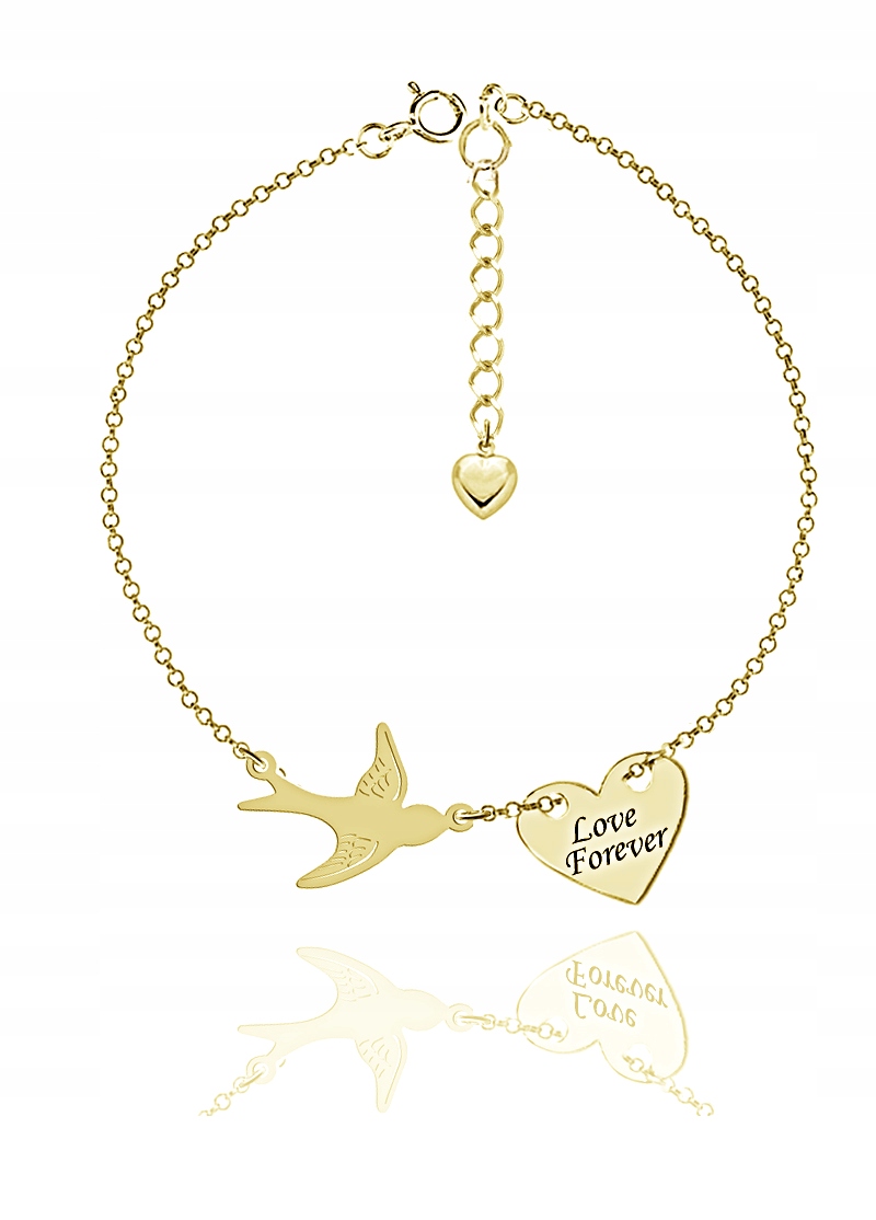 

Bransoletka Jaskółka Serce Grawer Pozłacane Srebro