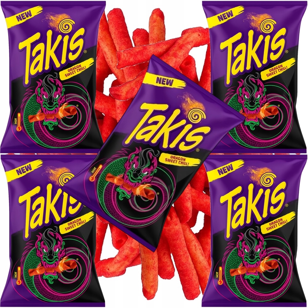 Levně 5 x Chipsy Kukuřičné Tortilla Chips Ostré Dragon Sweet Chilli 100 g Takis