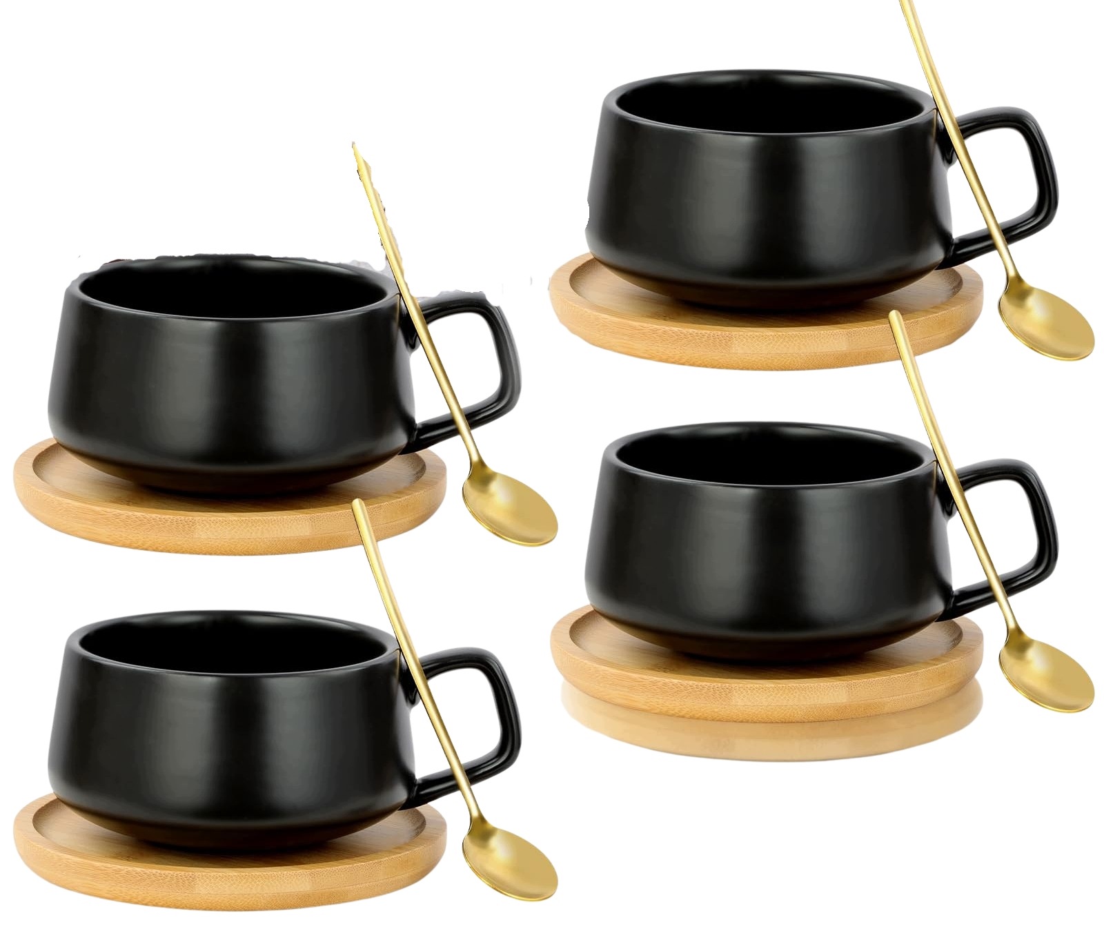 Šálky Na Cappuccino 320 ML S Podšálky A Lžičkami, 4 Ks, Černé