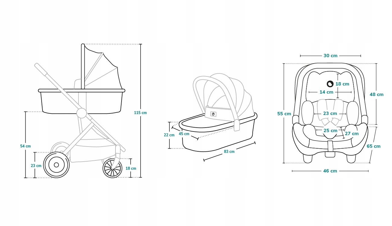 Lionelo AMBER WÓZEK 3w1 Spacerówka Gondola Fotelik Głębokość produktu 92 cm