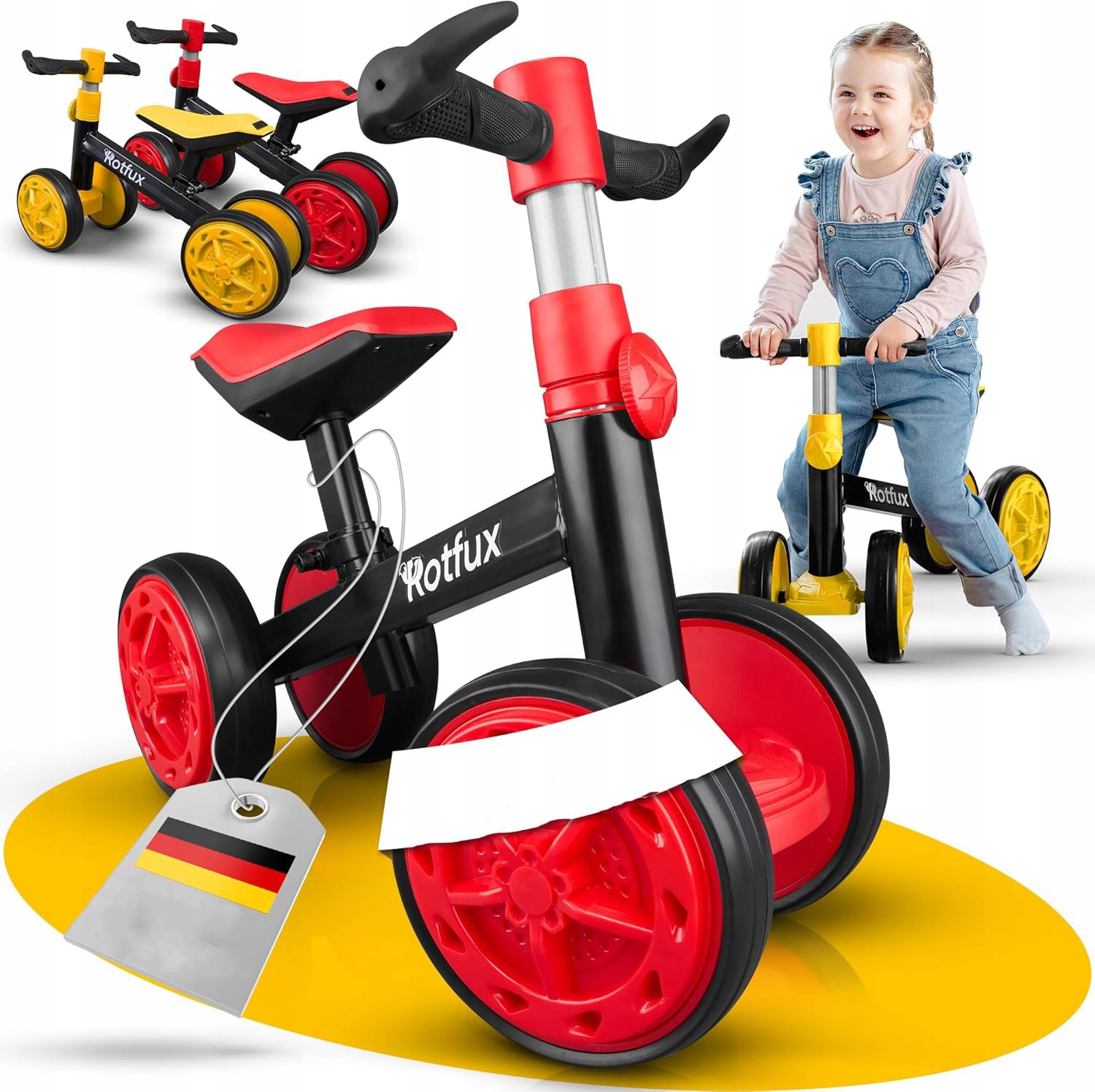 Rowerek biegowy, dla dziewczynki/chłopca, Rośnie razem z dzieckiem Czerwony