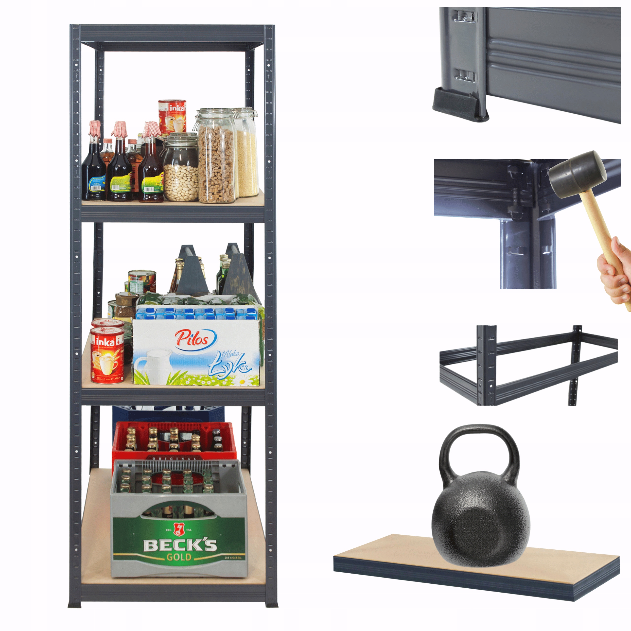 Kovový skladovací regál do garáže Premium Helios 180x35x35 cm 4Px175 kg